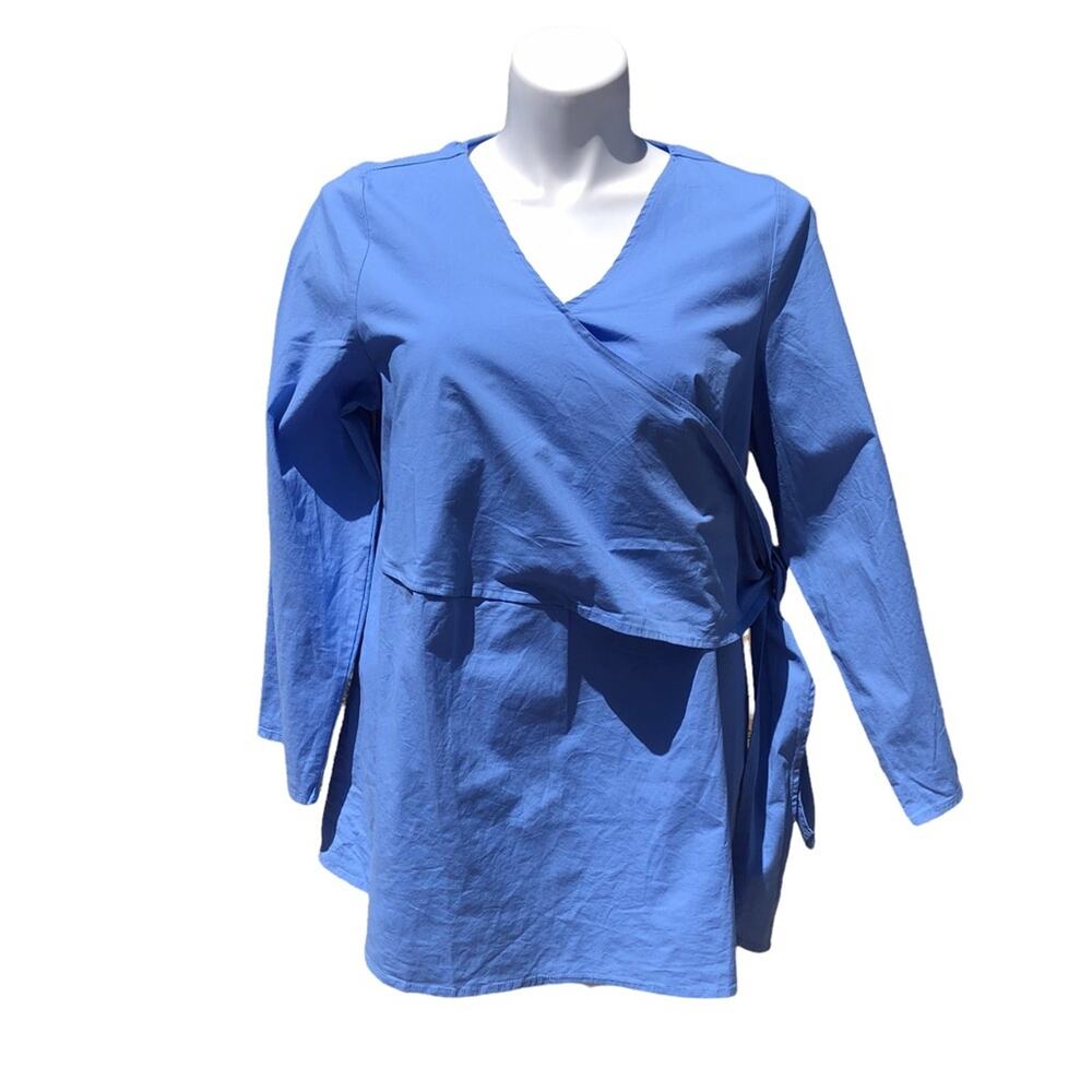Jessica London stretchy sky blue faux wrap top casual size 20W